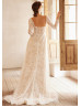 Square Neck Ivory Lace Tulle Floral Wedding Dress